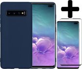 Samsung S10 Hoesje Met Screenprotector - Samsung Galaxy S10 Case Cover - Siliconen Samsung S10 Hoes Met Screenprotector - Donker Blauw