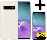 Samsung S10 Hoesje Met 2x Screenprotector - Samsung Galaxy S10 Case Cover - Siliconen Samsung S10 Hoes Met 2x Screenprotector - Wit