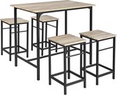 Bartafel set met houten blad en metalen frame + 4 bar krukken - 100 x 60 x 87 cm