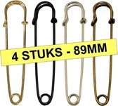 Fako Bijoux® - Sierspeld - Sjaalspeld - Vestsluiting - Vestspeld - Veiligheidsspeld - Classic - 89mm - Set 4 Stuks