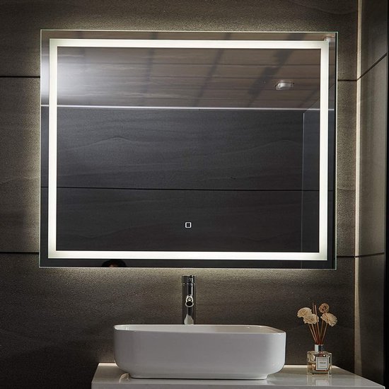 Miroir avec éclairage intégré, l.100 x H.60 cm Miroir lumineux anti buée,  miroir de salle de bain