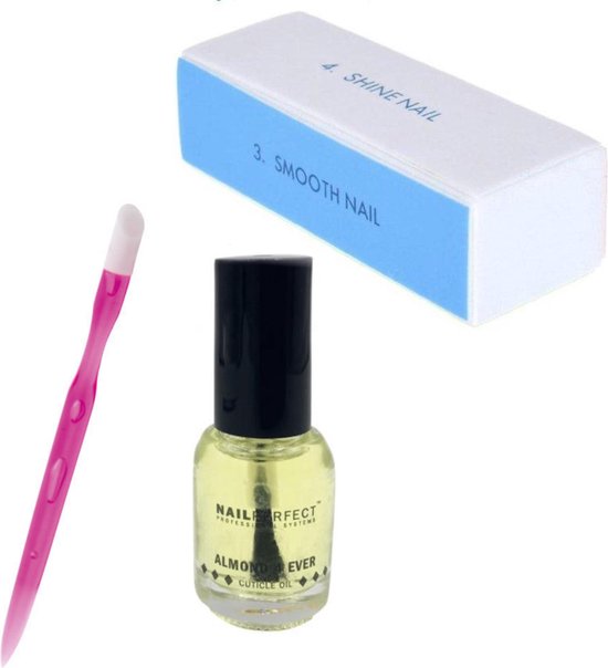 GUAPÀ - Manicure Nagelverzorging Set voor mooie verzorgde Nagelriemen - Nagelriem Olie Almond met Roze Bokkenpootje en Polijst Blokvijl