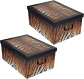 4x stuks opbergdoos/opberg box van karton met tijgerprint 51 x 37 x 24 cm - Inhoud 45 liter - Doos met deksel en handvatten