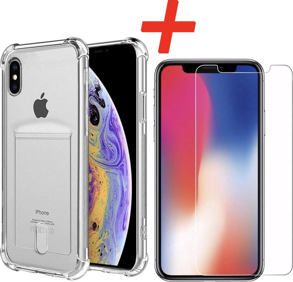 YPCd® Geschikt voor Apple iPhone X - XS Pasjeshouder - Shock Case Transparant