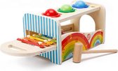ZaciaToys Hamerbank en Xylofoon Blauw - Speelgoed - Regenboog Hout 6-delig - Houtenspeelgoed - Hamerspel - Houten Muziek Instrument - Educatief Speelgoed