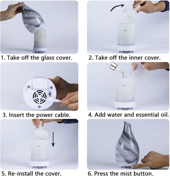 Daisy & Rose Glazen Aroma Diffuser Grijs Luchtbevochtiger Vernevelaar bol