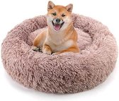 Donut hondenkussen | Lichtbruin | 50 cm | Geschikt voor dieren van tot ongeveer 35 cm | Hondenmand | Zacht, pluche en fluffy | Voor katten en honden, of andere huisdieren | By You-Home.nl