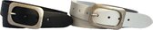 De Riemenspecialist - Combi deal 2 leren riemen met platte ronde gesp in de kleuren Zwart en Wit 4 cm breed maat 105 - Echt Leer - Totale lengte 120