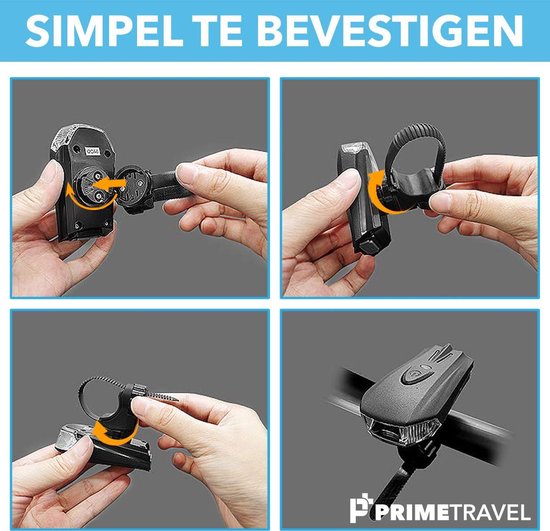 Primetravel USB Oplaadbare Led Fietslamp Waterdicht - Fietsverlichting - Fiets Led Voorlamp - 4 Lichtstanden met Lichtsensor — afbeelding 3