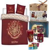 Harry Potter Dekbedovertrek Red Draco Logo- 1 persoons 140x200- 100% biologisch Katoen, incl. 4 delige Giftbox cadeau set HP