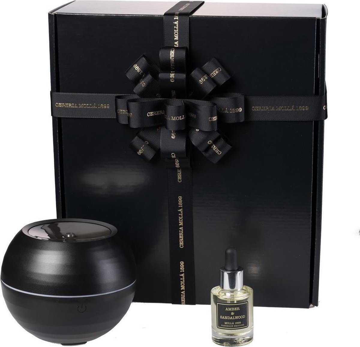 Cereria Mollà 1899 Geschenken set Giftset Cadeau Box doos met Aroma Diffuser met olie Amber & Sandelwood. Trendy Design Compact, Etherische Olie Verdamper, Vernevelaar, Luchtbevochtiger, Diffuser 230 ml met nachtlampje met etherische olie mooi cadeau