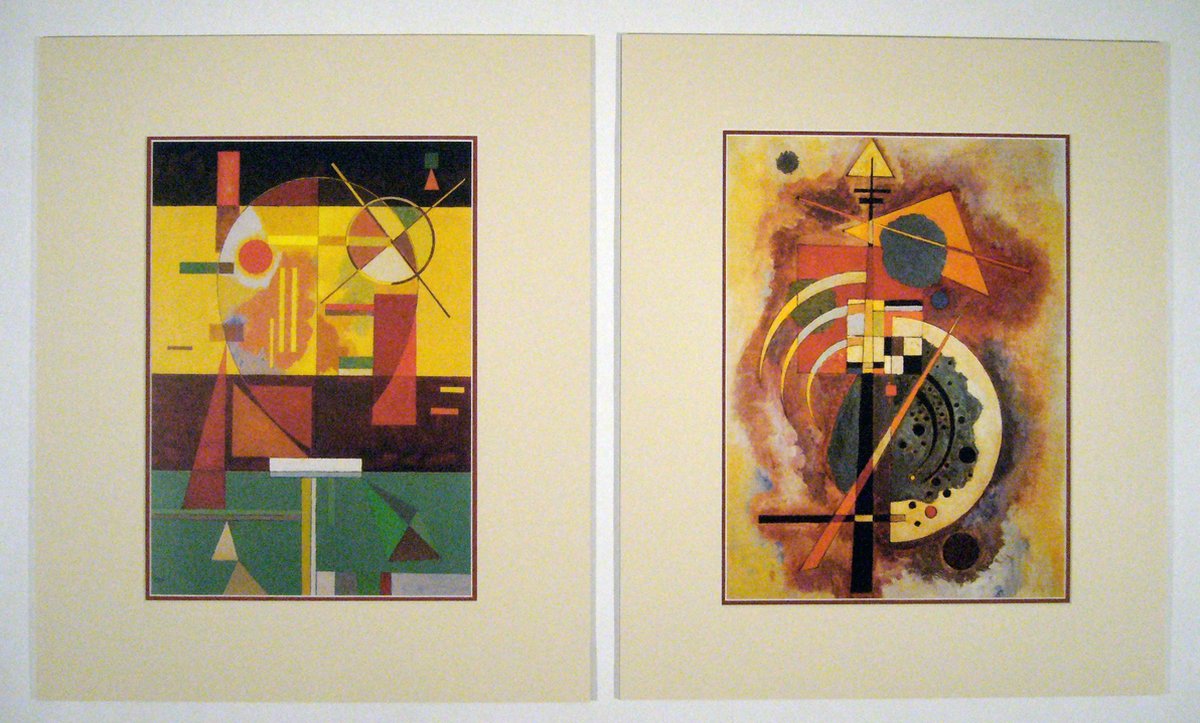 Catch Projecten Perfecte set van 2 Posters in dubbel passe-partout - Wassily Kandinsky - Hommage a Grohmann & Zersetzte spannung- Kunst -2x 50 x 60 cm Kleur