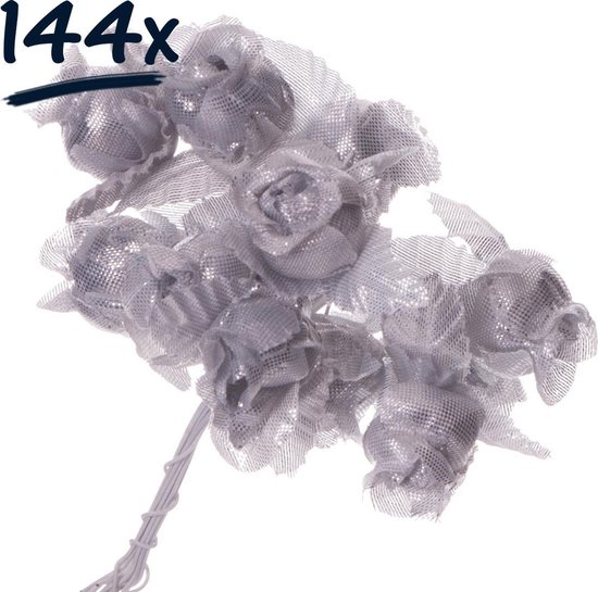 144st Kunstbloemen takjes roosjes zilver boeket  | L=11cm | knutsel | hobby | versiering | feestdecoratie