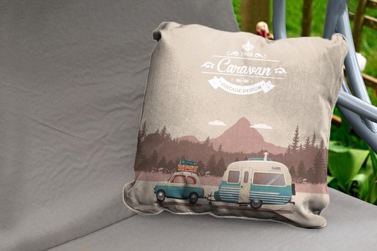 Coussins d'extérieur - Jardin - Illustration d'une caravane vintage à la  montagne -... | bol.com
