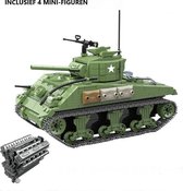 I10 - Amerikaanse M4A1 Sherman Tank - 726 onderdelen en 4 mini-figuren - WW2 Bouwstenen