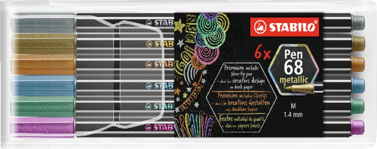 STABILO Pen 68 Metallic - Premium Metallic Viltstift - Etui Met 6 Kleuren