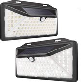 HomeBasics Solar Buitenlamp met Bewegingssensor 2 Stuks | 102 LEDs | Wit Licht | Tuinverlichting op Zonne Energie | Wandlamp | Buitenlamp Met Sensor