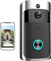T-RING VIDEO DEURBEL zwart/zilver V5 (DRAADLOOS)  incl. accu pakket. (Geschikt voor Android en OS - Draadloos via 2.4 Ghz wifi - Geen abonnement verplichting)