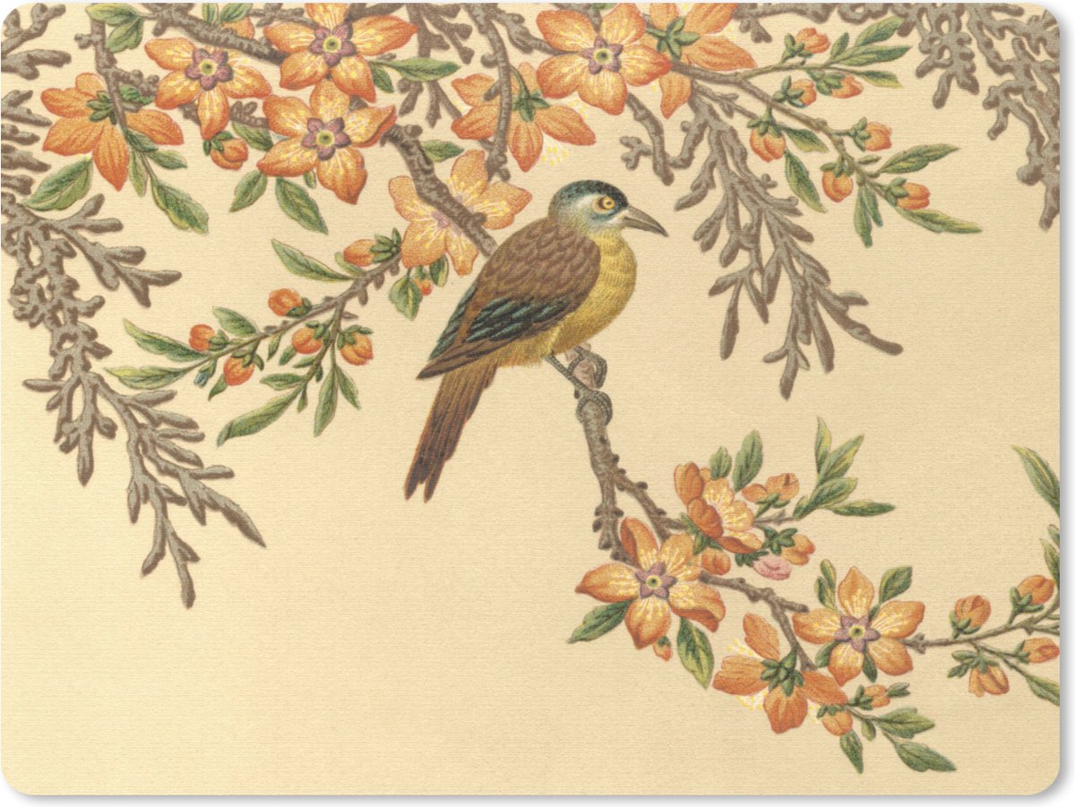Muismat Aziatische kunstwerken - Vogel in de boom muismat rubber - 23x19 cm - Muismat met foto
