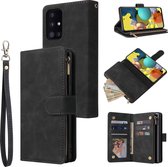 Luxe Telefoonhoesje voor Samsung Galaxy A52 | Hoogwaardig Leren Bookcase | Lederen Wallet Case | Luxe Uitstraling | Pasjeshouder 6 stuks | Portemonnee | Rits | Zwart