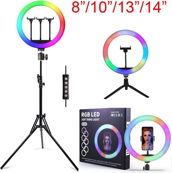 Selfie LED Ring Lamp 26Cm met Kleuren / RGB LED + Tripod Statief