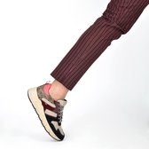 PS Poelman Dames - MINION Nude Combo Mesh Suède Leren Runner Sneakers met Lakleer Details - Beige Bordeaux Neon Roze Luipaard Multi - Maat 37