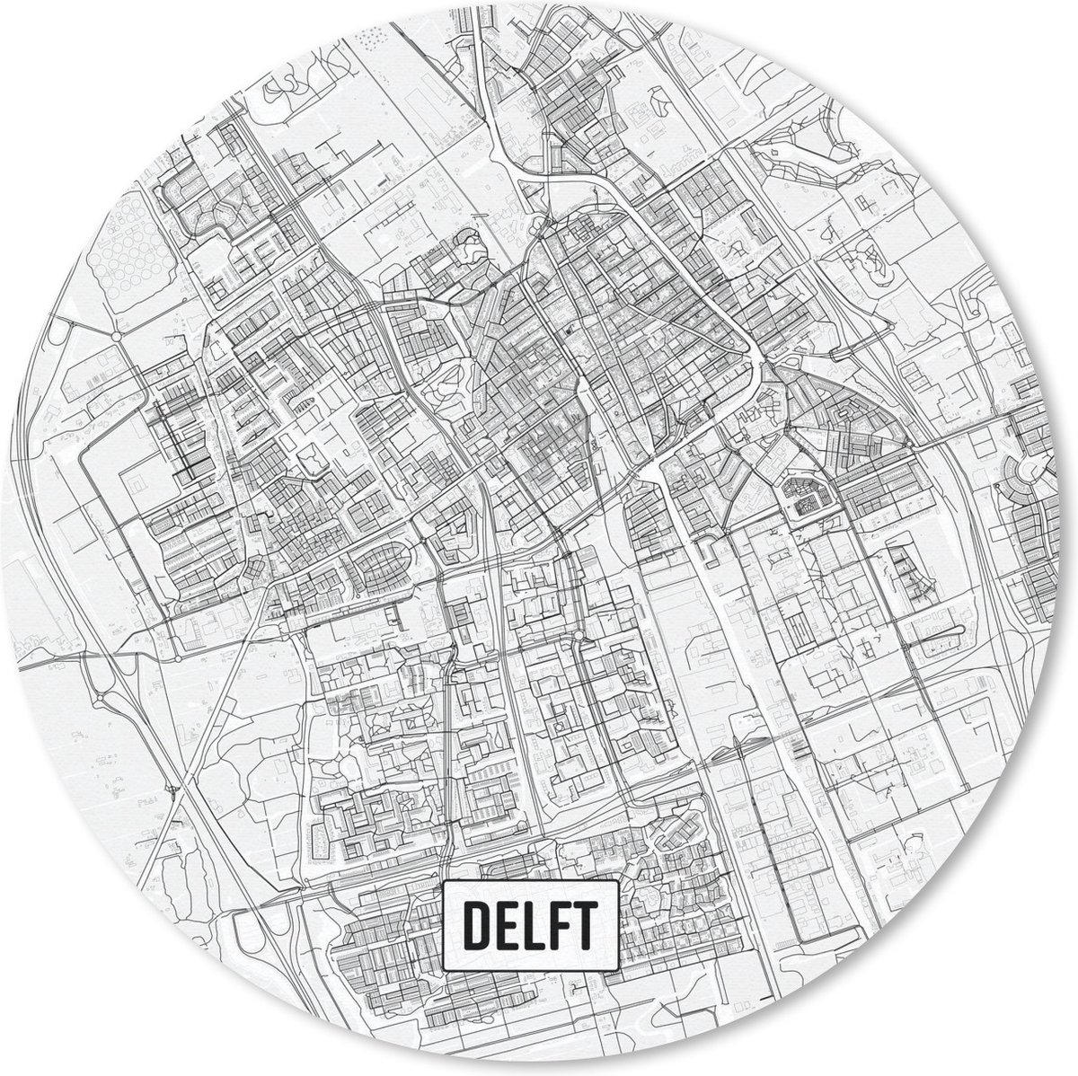 Muismat rond 30x30 cm - Mousepad Stadskaart Delft - Ronde muismatten