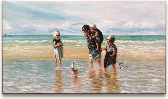 Handgeschilderd schilderij Olieverf op Canvas - Jozef Israëls - Kinderen van de Zee