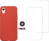 BMAX Telefoonhoesje geschikt voor iPhone XR - Siliconen hardcase hoesje rood - Met 2 screenprotectors