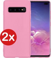 Samsung S10 Hoesje Siliconen Case Cover - Samsung Galaxy S10 Hoesje Cover Hoes Siliconen - Roze - 2 PACK