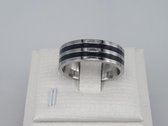 Stoer - Roestvrijstaal - zegelring - Goudkleurig - zwart steen - ovaal - maat 18 - Unisex