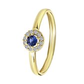 Lucardi Dames Ring met wit&blauwe zirkonia - Ring - Cadeau - 9 Karaat - Geelgoud