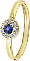 Lucardi - Dames Ring met wit&blauwe zirkonia - Ring - Cadeau - 9 Karaat - Geelgoud