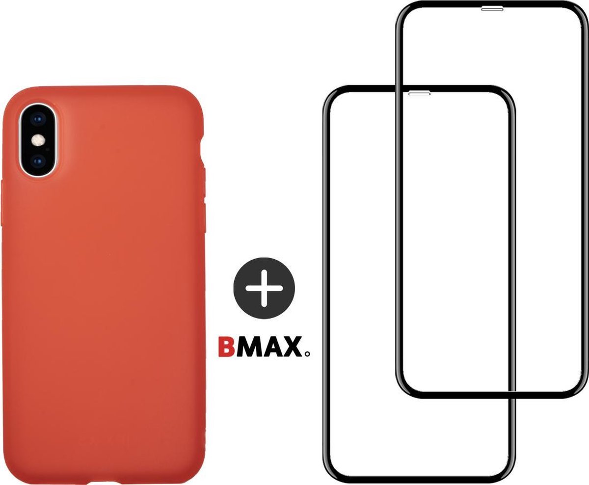 BMAX Telefoonhoesje geschikt voor iPhone XS Max - Latex softcase hoesje rood - Met 2 screenprotectors full cover