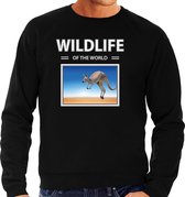 Dieren foto sweater Kangaroe - zwart - heren - wildlife of the world - cadeau trui Kangaroes liefhebber S