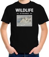 Dieren foto t-shirt Sneeuwvos - zwart - kinderen - wildlife of the world - cadeau shirt Sneeuwvossen liefhebber M (134-140)