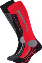 Iceryder Falcon Junior Skisokken – 2 paar – Zwart en Rood – Maat 31/34