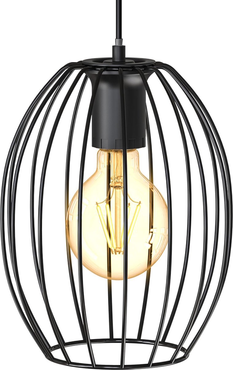 B.K.Licht - Metalen Hanglamp - zwart - voor binnen - industriële - met 1 lichtpunt - eetkamer - slaapkamer - pendellamp - l:115cm - E27 fitting - excl. lichtbron