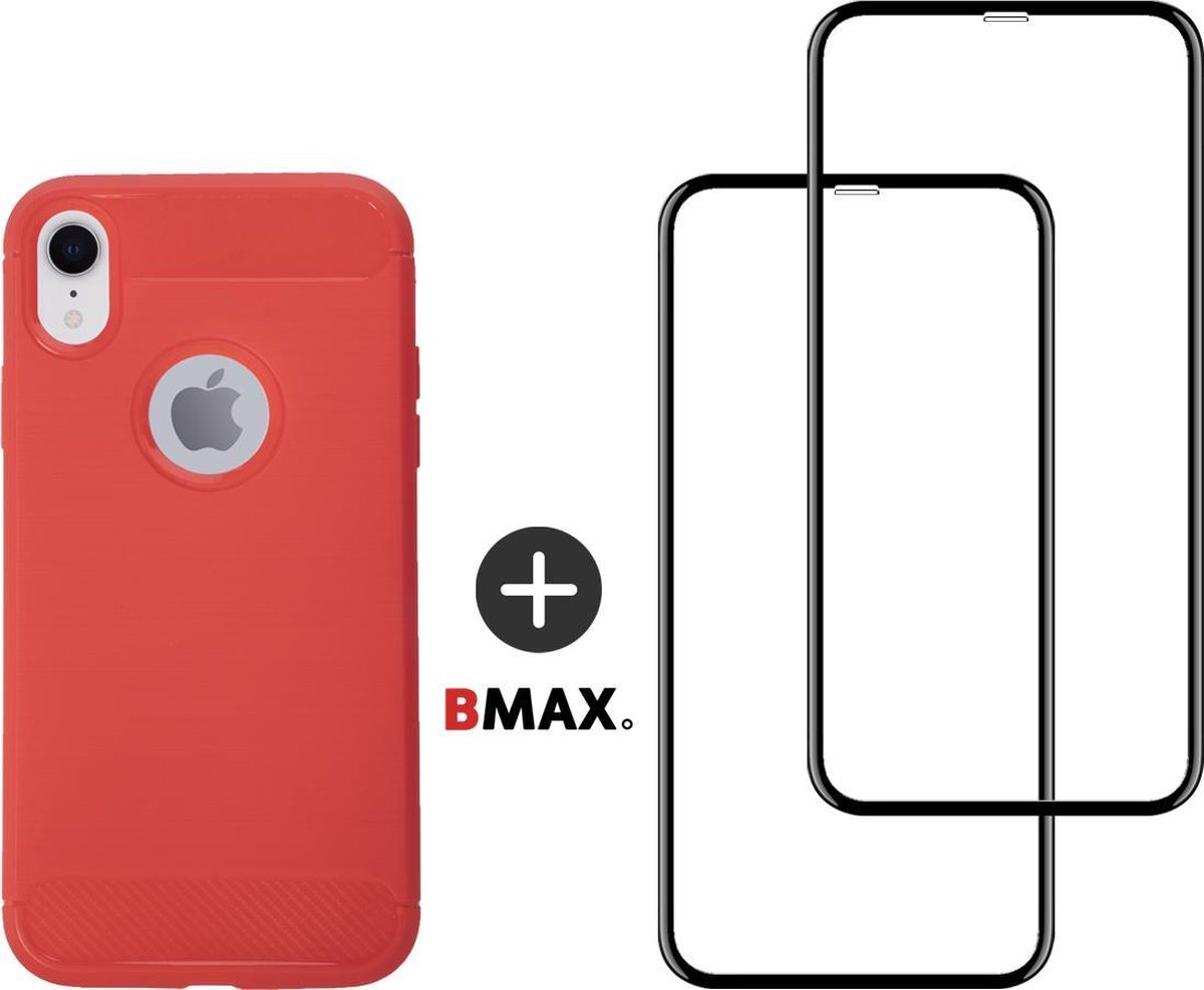 BMAX Telefoonhoesje geschikt voor iPhone XR - Siliconen hardcase hoesje rood - Met 2 screenprotectors full cover