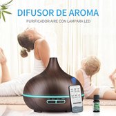 Kpgo Aroma Diffuser met Afstandsbediening 500ML voor Aromatherapie - Incl. 1x Etherische Olie - Bevochtiger Verdamper - Luchtbevochtiger - Sfeervolle LED verlichting - Cadeau - Donkerbruin