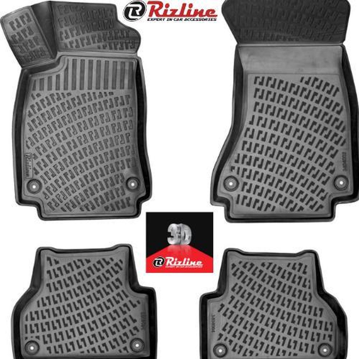Rizline 3D rubberen matten automatten vloermatten compatibel met AUDI A4 B9 2015-Heden Premium 3D originele pasvorm-rubberen zwart