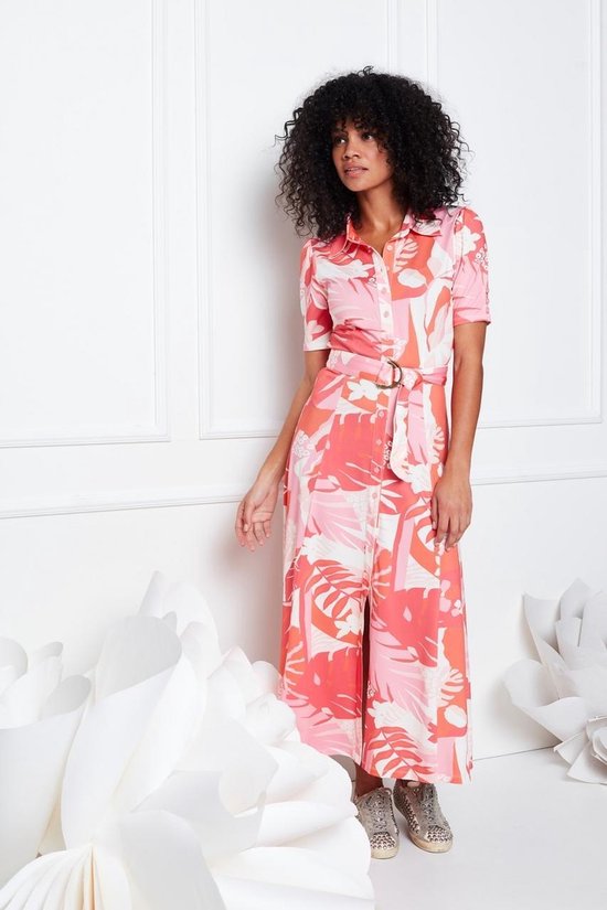 Dames jurk - Print Roze / Rood - Lange jurk - K-design | bol.com