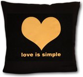 Kussenhoes Love is Simple in Zwart en Goud Groot