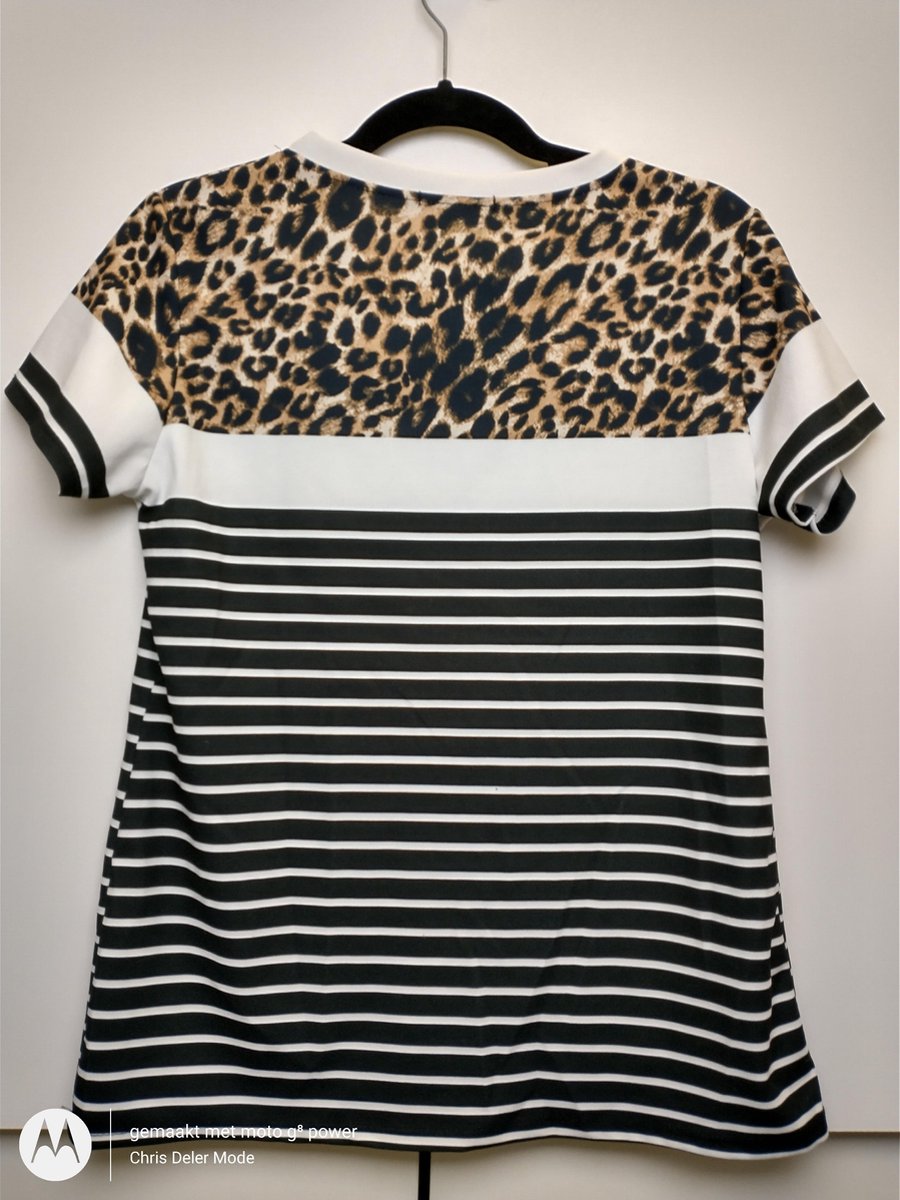 Dames T-shirt Tess panterprint zwart wit bruin M/L | bol.com