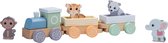Joueco treinset- the wildies family - pastelkleuren - houten speelgoedtrein
