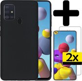 Hoesje Geschikt voor Samsung A21s Hoesje Siliconen Case Met 2x Screenprotector - Hoes Geschikt voor Samsung Galaxy A21s Hoes Siliconen - Zwart