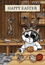 Vrolijk Pasen Kaart Set x 5 - Vijf Zwarte Humor Paaskaarten - Kat met Dode Paashaas - Gothic Lente - Creepy Cute - Happy Easter - Paaseieren - Paasdecoratie - Grappig Schattig Pase