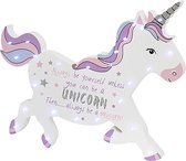 Nachtlampje kinderen Meisje Eenhoorn Always be an Unicorn Wit en Paars Hout -  Prachtig en Schattig - Zonder Stopcontact - 17x25 cm