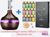 luchtbevochtiger Aroma Diffuser 300ML voor Aromatherapie - Incl. 12x Etherische Olie - usb mini mist set met led