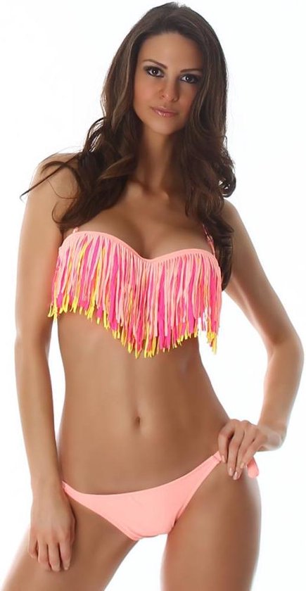Sinis Behandeling Peave Bandeau Fringe Bikini met Franjes Salmon Pink - maat 38 / M | bol.com